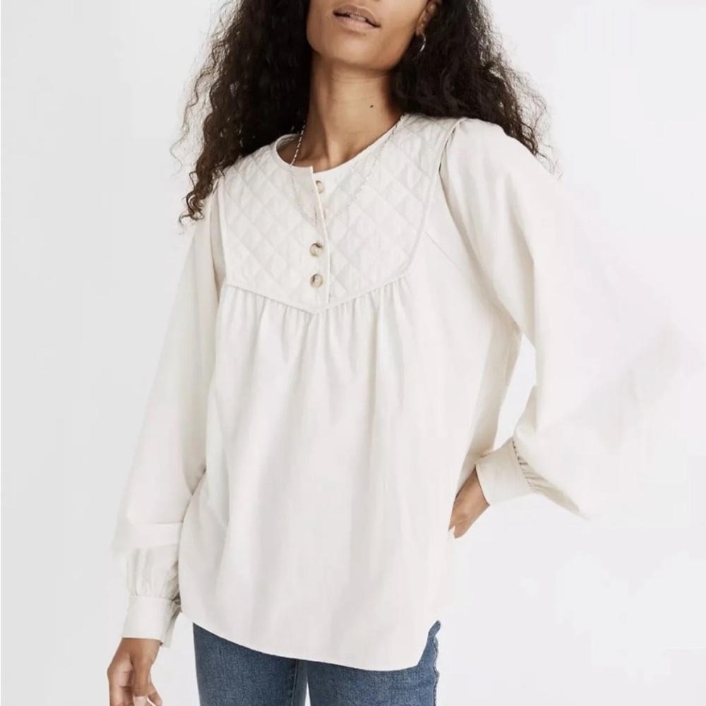 Madewell quilted peasant top, size xs.